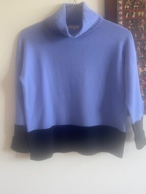 Lavender and Black Colorblock Cowl Neck Wool Sweater